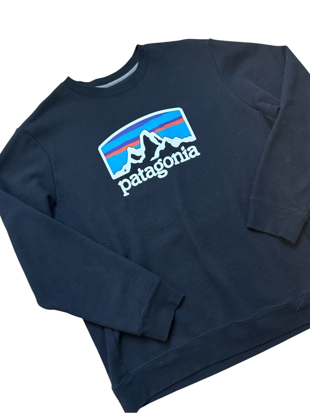 😎Patagonia Men's Fitz Roy Black Mountain Logo Crewneck Uprisal Sweatshirt | L